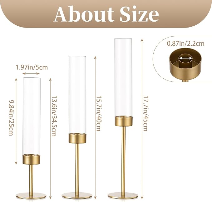Sziqiqi Hurricane Candle Holders for Wedding: 6 Pcs Gold Candlestick Holders Table Centerpiece - Taper Candle Sticks Holder for Christmas Party