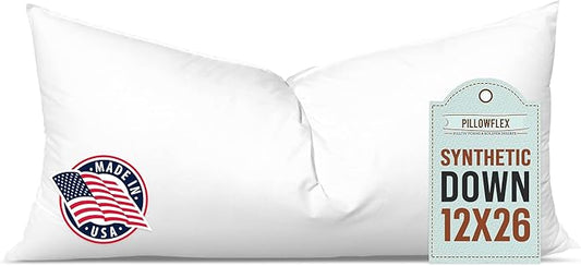 Pillowflex Synthetic Down Pillow Insert - 12x26 Down Alternative Pillow, Ultra Soft, Large Rectangle, Lumbar, Travel, Neck, Sleeping Pillow - 1 Decorative Pillow Form