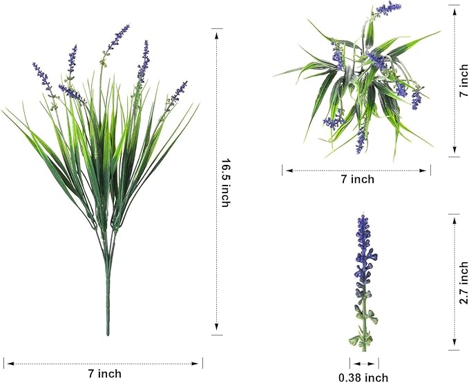 Ivydale 20PCS Artificial Plants Fake Flowers Monkey Grass for Outdoors,UV Resistant Realistic Purple Faux Greenery Shrubs Outside Decor for Home Garland Porch Patio Balcony Planter Yard Office Pathway