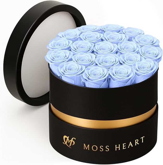 20 Mini Preserved Roses, Round Luxury Gift Box, Real Forever Roses Last 1+ Year, Premium Romantic Gift for Women, Wife, Girlfriend, Mother’s Day, Birthday, Anniversary, Valentine’s Day