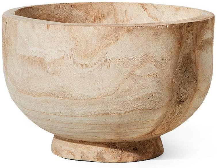 Serene Spaces Living 11" Paulownia Wood Round Bowl, Handmade Wooden Decorative Bowl Fruit Basket for Décor, Parties, Wedding Centerpiece, Floral Arrangements, 7" Tall and 11" Diameter, Pack of 6