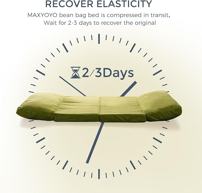MAXYOYO Folding Sofa Bed, Extra Thick and Long Floor Sofa Convertible Chair with Washable Cover, Floor Couch Lounge Bean Bag Bed for Living Room, Green, 39x91 Inch