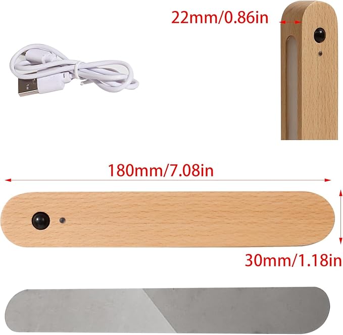 Wooden Motion Sensor Wall Light Magnetic Rechargeable Hallway 2-Pack | Night light warm LED glow, USB C, Detachable design, Tool-free mounting for closets, stairs, cabinets, entryways, home