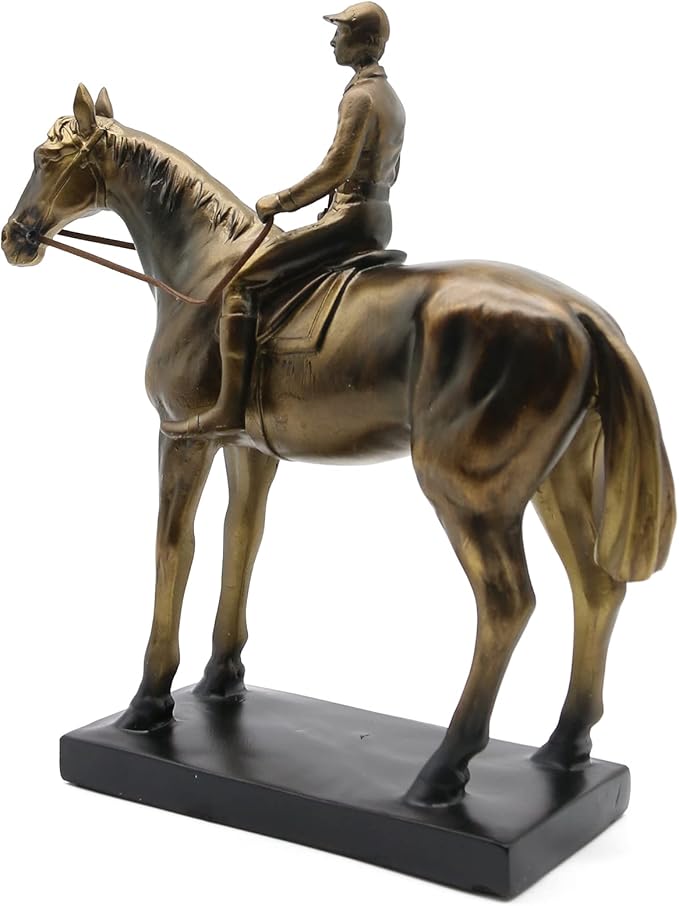 Lukitas Horse Rider Statues and Sculptures, Racing Figurine Home Decor, Equestrian Gift for Horse Lovers, Horseback Riding Ornament, Resin 10.5''