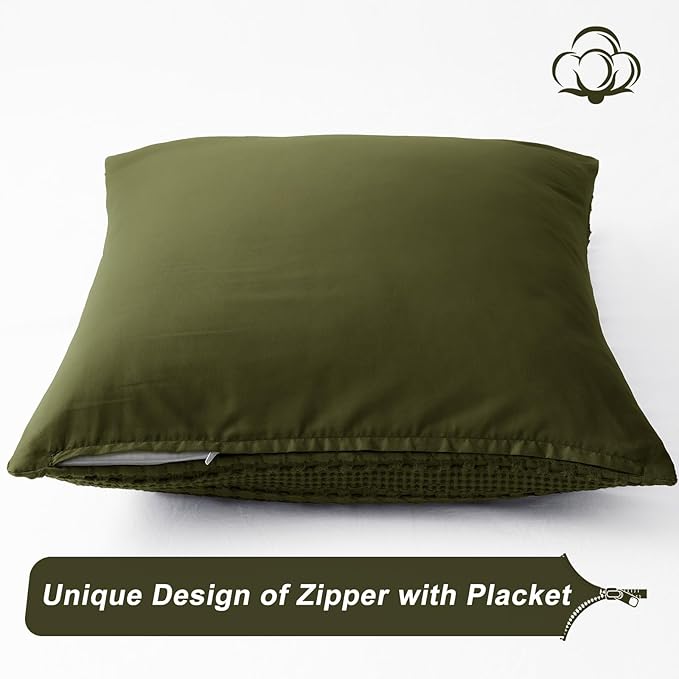 PHF 100% Cotton Waffle Weave Euro Sham Covers, 2 Pack 26" x 26" Bed Pillow Covers for Elegant Home Decor, No Filling, Luxury Aesthetic Soft Euro Pillow Cases for Bed, Capulet Olive