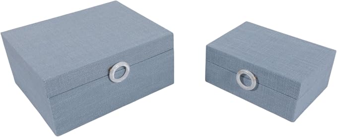 Sagebrook Home Set of 2 Decorative Storage Boxes with Lids - Fabric Covered MDF & Wood, Acrylic Handles - Home & Office Organizer - 9" & 7" Blue