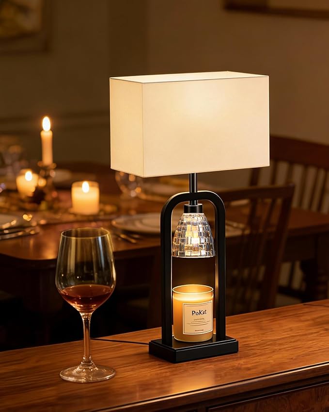 PoKat Electric Candle Warmer Lamps Gold, Lamp Candle Warmers with Timer Dimmer, Wax Light Warming Table Lamps Set of 2 for Jar Candles, Modern Bedside Lamp for Home Decor Living Room, Bulb Included