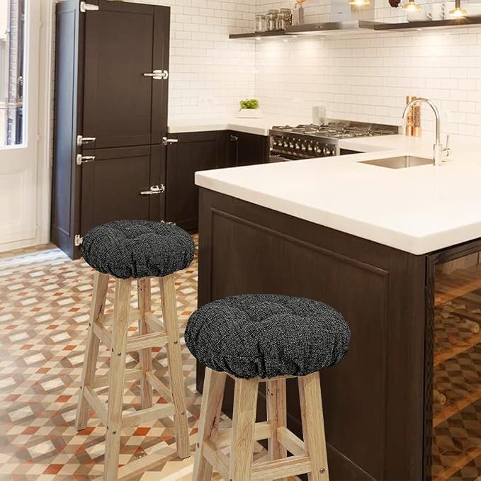 SINOSSO Modern Bar Stool Cushion Dia.14, Fashion Interweaving Design Anti-Skid Silicone Round Stool Seat Cushion Cover Padded (Black, L,1)