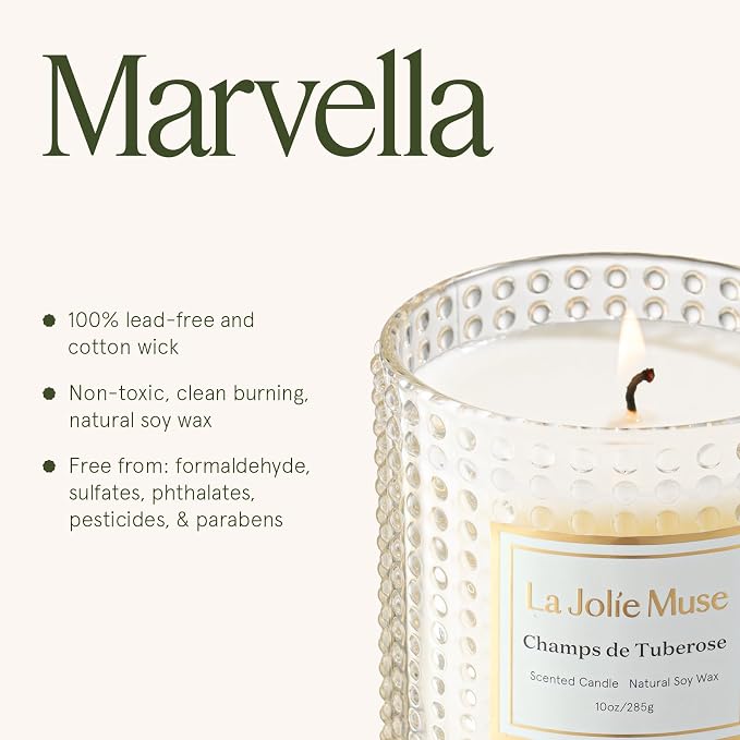 LA JOLIE MUSE Tuberose Floral Scented Candles for Home, Natural Soy, 55 Hrs | Large Jar Luxury Candles, Clean Non Toxic, Gifts for Women & Mom, Decorative Candles, Spring Summer Candle,Ylang Ylang Candle