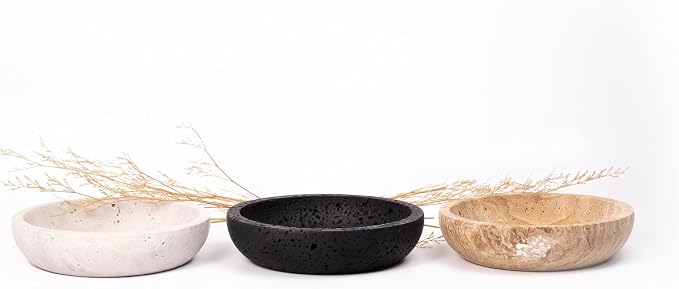 Shelf & Nook Travertine Decorative Bowls for Home Decor. Key Bowl for Entryway Table in a Choice of 5 Colors (White/Gray, Small)