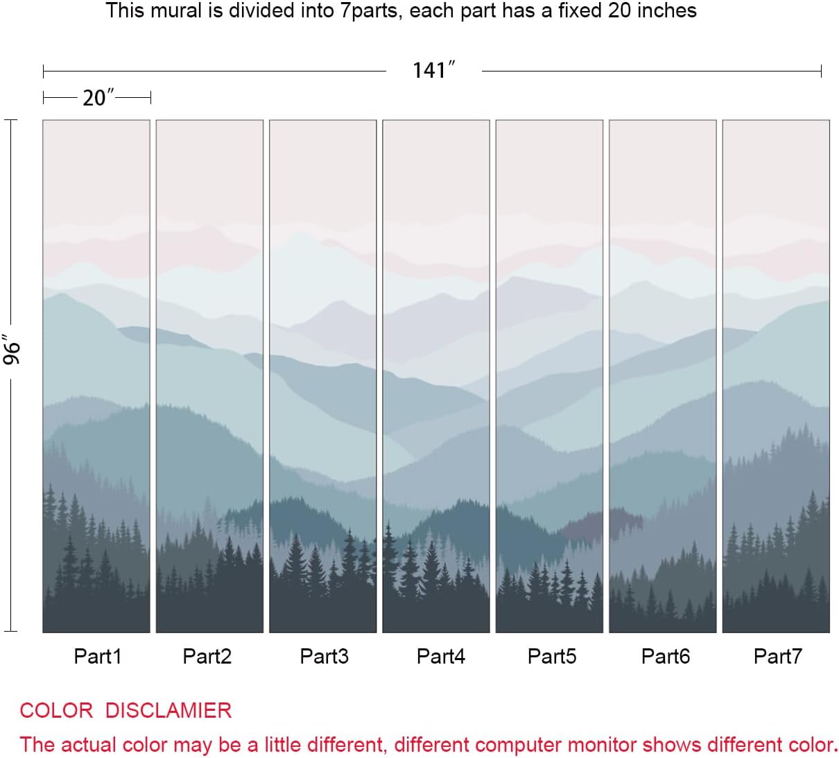Modern Forest Mountain Peaks Wallpaper Pink Woodland Landscape Wall Mural for Bedroom Livingroom (Not Peel n' Stick)