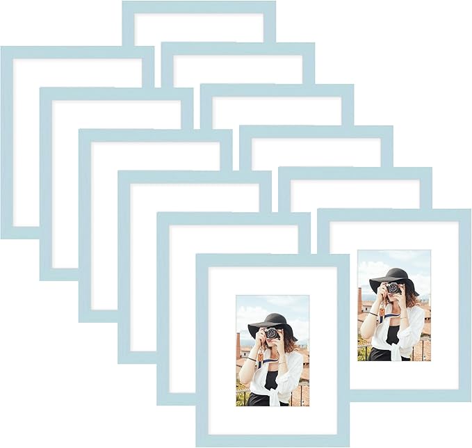 Picrit 11x14 Picture Frame Set of 12, Display 8x10 with Mat or 11x14 without Mat, Photo Frames for Wall Mounting or Table Top Display, Blue