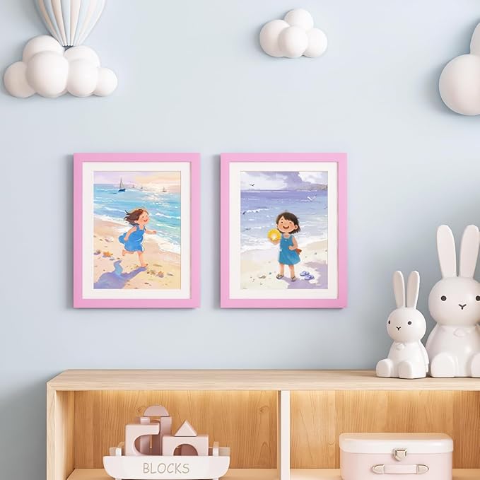 KINLINK 10x12.5 Kids Art Frame Set of 2, Solid Wood Kids Artwork Frames Changeable with Front Opening Hold 150 Pictures, Art Frames for Kids Art with Mat，without Mat 10x12.5 Picture Frame Light Pink