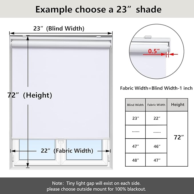 AOSKY Cordless Roller Shades Blackout Blinds for Windows Room Darkening Rolled Up Shades with Spring System, UV Protection Window Shades Door Blinds for Home and Office (35.5" W x 72" H, White)