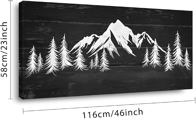Ggaafet Black and White Mountain Forest Wall Art for Living Room Canvas Painting Prints Retro Wood Rustic Landscape Art Deco Vintage Nature Artwork Office Bedroom Farmhouse Dining Room Decor Large