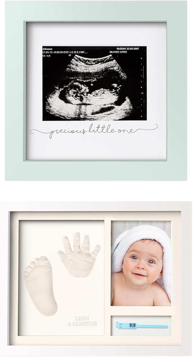 KeaBabies Baby Sonogram Picture Frame and Baby Footprint Kit - Modern Ultrasound Frame For Mom To Be - Baby Hand and Footprint Kit, Keepsake Frame Kits