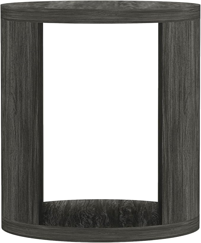 Manhattan Comfort Alure 20" Round End Table, Modern Accent Side Table with Open Storage, Elegant Wood Grain Design, Compact Living Room Furniture, Charcoal
