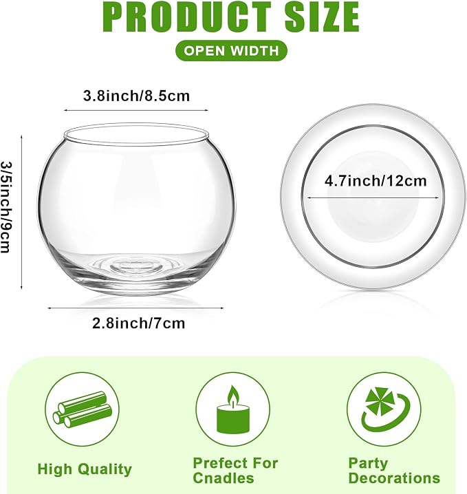 12 Pcs Glass Bubble Bowl Vase Bulk, Clear Round Glass Centerpiece Bowls for Valentine's Wedding Table Decor, Fish Flower Bud Vase Terrarium for Event Party DIY (3.5" h X 4.7" w)
