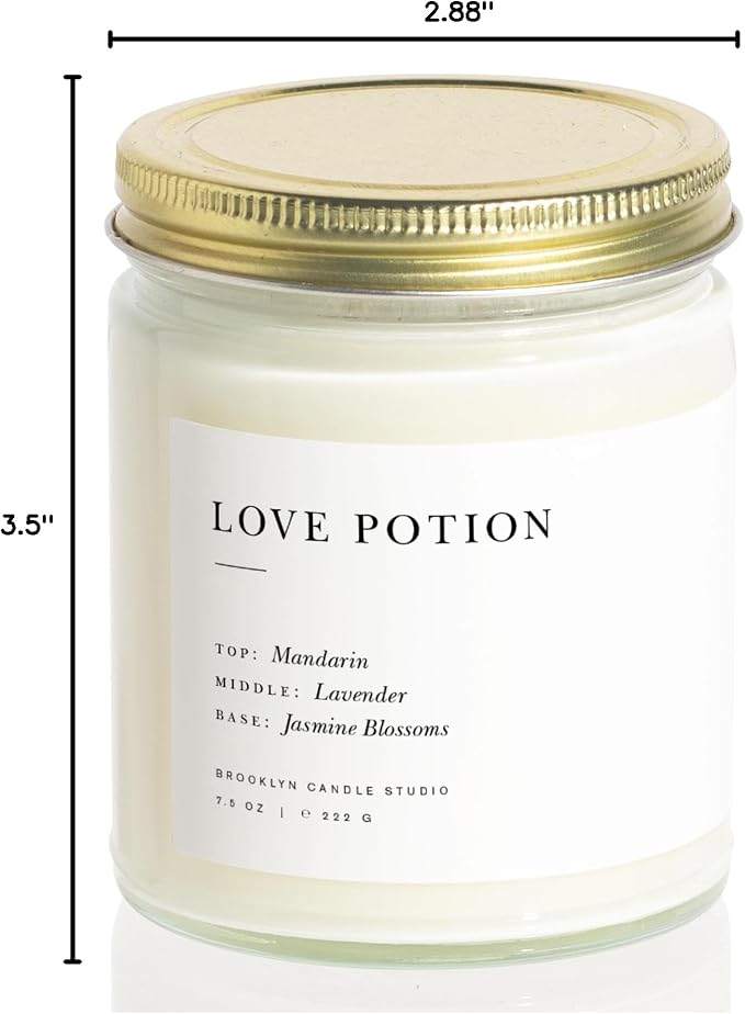 Brooklyn Candle Studio Love Potion Jar Candle - Luxury Scented Candle, Vegan Soy Wax, Hand Poured in The USA, 50 Hour Slow Burn Time - 7.5oz