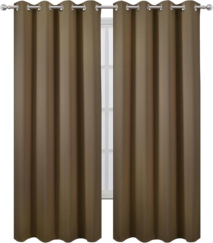 LEMOMO Blackout Curtains 52 x 90 inches Long Brown Curtains Set of 2 Panels Thermal Insulated Room Darkening Curtains for Bedroom