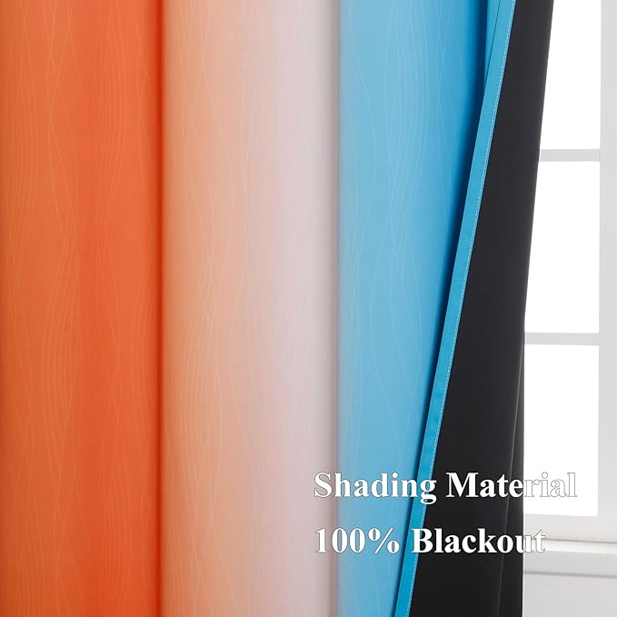 Estelar Textiler Orange and Blue Blackout Curtains 96 Inches Long, Full Light Blocking Gradient Curtains for Bedroom, Ombre Thermal Insulated Blackout Drapes for Living Room, 52x96 Inch, 2 Panels