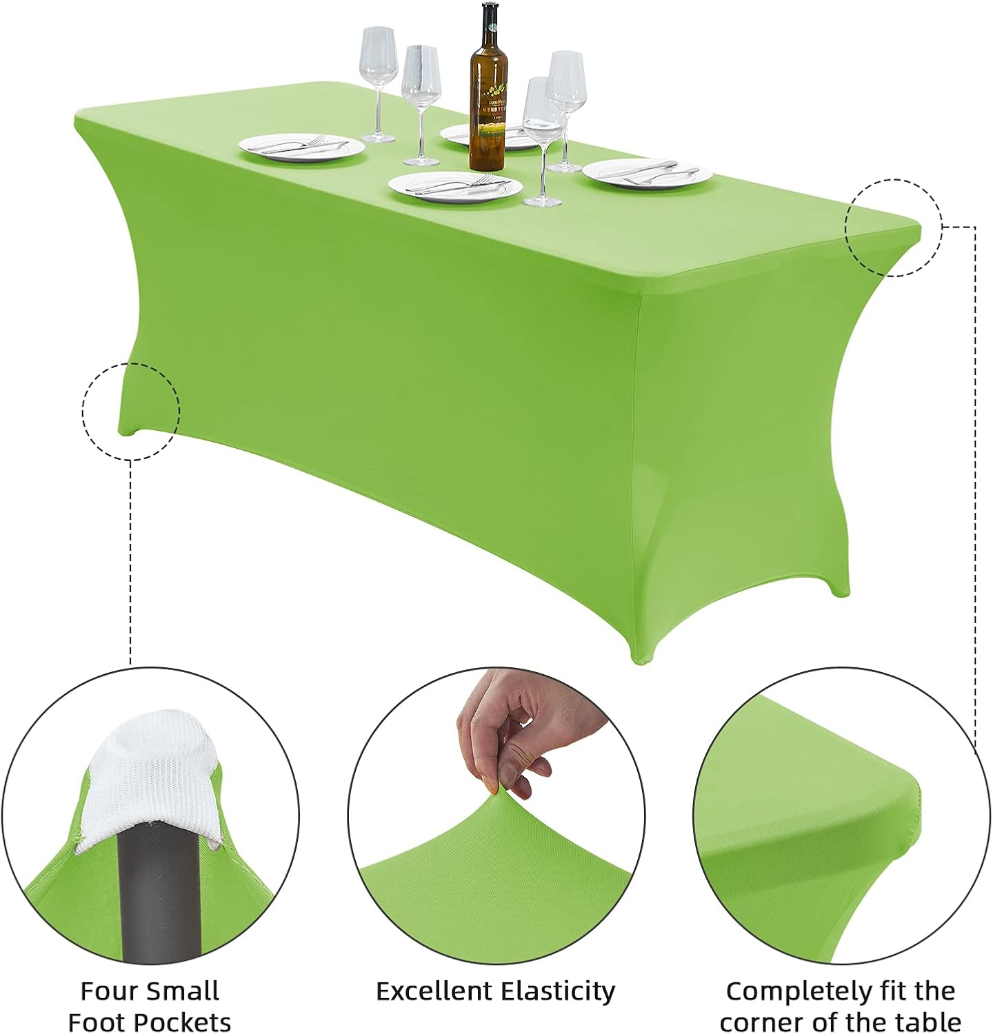 CWK 4FT Waterproof Stretch Spandex Table Cover for Rectangular Tables - Elastic Fitted Tablecloth for Folding Tables,Wrinkle Resistant Table Cloth for Parties, Weddings, Banquets & Events(Light Green)