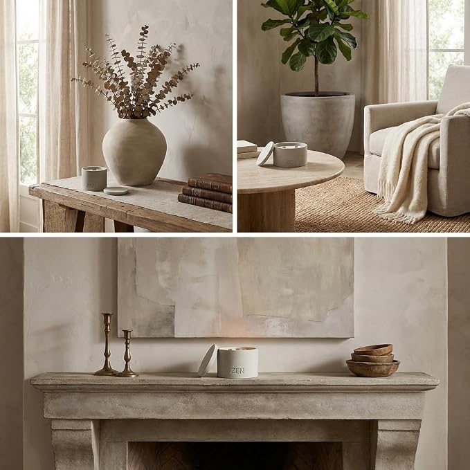 Zen Concrete Candle Lid – Cream Gray Minimalist Home Reusable Jar Plant Pot, Storage – (Cream, Small, BAKARAT)