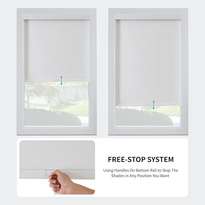 Joydeco 100% Blackout Roller Shades (Pro), Free-Stop Cordless Blinds for Windows, UV Protection, Natural Woven Blinds for Home and Office, Light-Proof Aluminum Cover (22" W x 75" H, White)