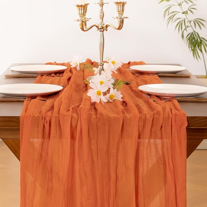 Socomi 6pcs Orange Cheesecloth Table Runner Easter Spring Boho Rustic Gauze 120 inch 10FT Cheese Cloth Runner for Wedding Party Baby Shower Birthday Home Decor Holiday Decorations