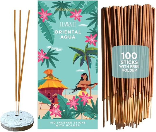 Folkulture Incense Sticks with Holder (100 Sticks)| Premium Summer Scents Incents Stick For Aromatherapy, Relaxation | No Charcoal,Organic,Non Toxic, 45 Mins Slow Burning Insence-Sticks|Hawai Inspired