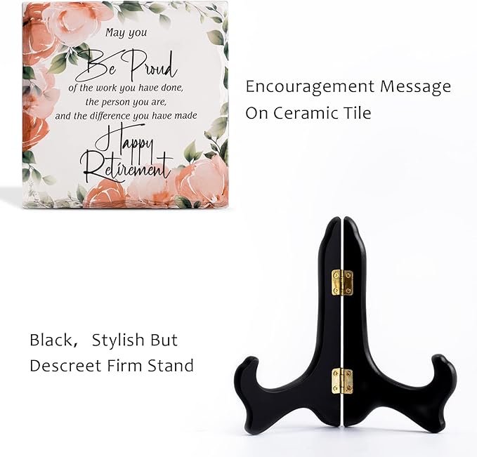 Retirement Gifts for Women Men Best Ceramic Retirement Plaque Happy Retirement Table Decorations Sign for Mom Teacher Nurses Coworker 6 * 6 (Flower)