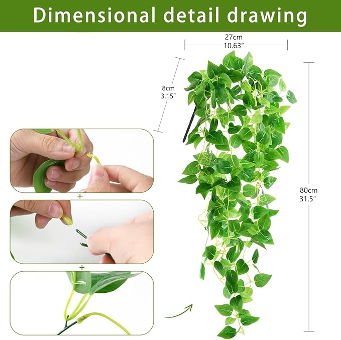 ZFProcess Artificial Hanging Plants, 2PCS Artificia Green Vines Bouquet Hanging Plants 2.9 ft Fake Ivy Vine for Patio Home Bedroom Wedding Indoor Outdoor Wall Summer Decor(Green)