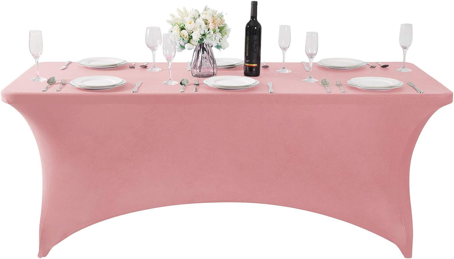 Spandex Table Cover for 6Ft or 4fT or 8ft Table Universal Fitted Stretch Tablecloth for Party, Banquet, Wedding and Events-Dusty Pink