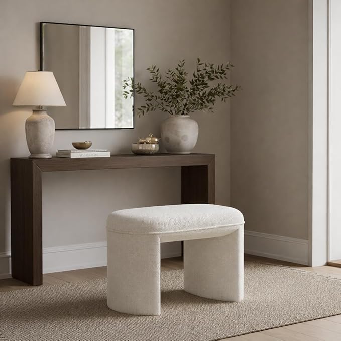 HomePop Quinn Modern Ottoman|Homepop Home Décor|Ottoman for Living Room & Bedroom - Cream White Boucle