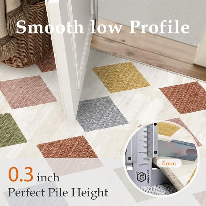 PureCozy Checkered 2x8 Runner Rug for Hallways Colorful Washable Long Carpet Non-Slip Low Pile Modern Soft Indoor Accent Throw Rugs for Entrance Kitchen Bedroom Dining Laundry