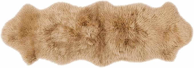 Duo Sheepskin Area Rug 2x6 Ft – 100% Genuine Lambskin – Premium Soft & Fluffy Light Beige Runner for Bedroom or Living Room – Made in Argentina