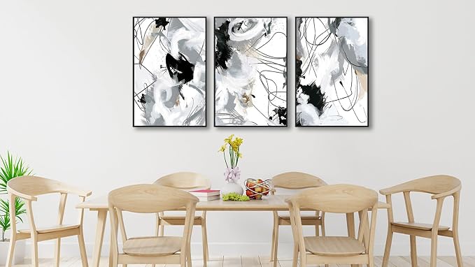 ASDCEUTICALS Large Framed Wall Art - Natural Framed Abstract Canvas Pictures for Living Room Modern Canvas Prints for Bedroom, Black Float Framed Art for Home Office Kitchen Decor 32" X 48" X 3pcs