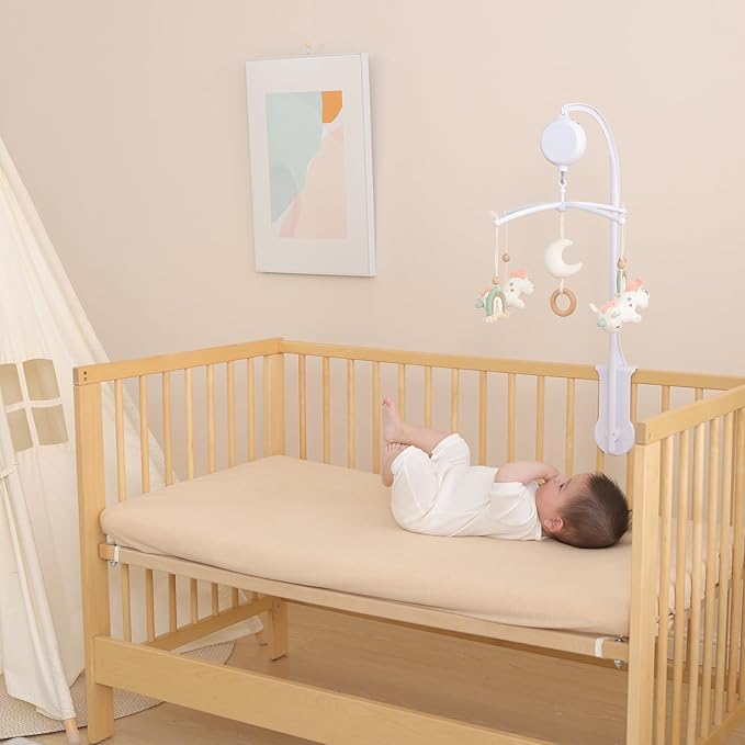 Crib Mobile 35 Lullaby Music, Cotton Baby Mobiles for Cribs & Pack N Play, Easy to Install, Stuffed Animals Hanging Toys Newborn Boys & Girls,Unicorn