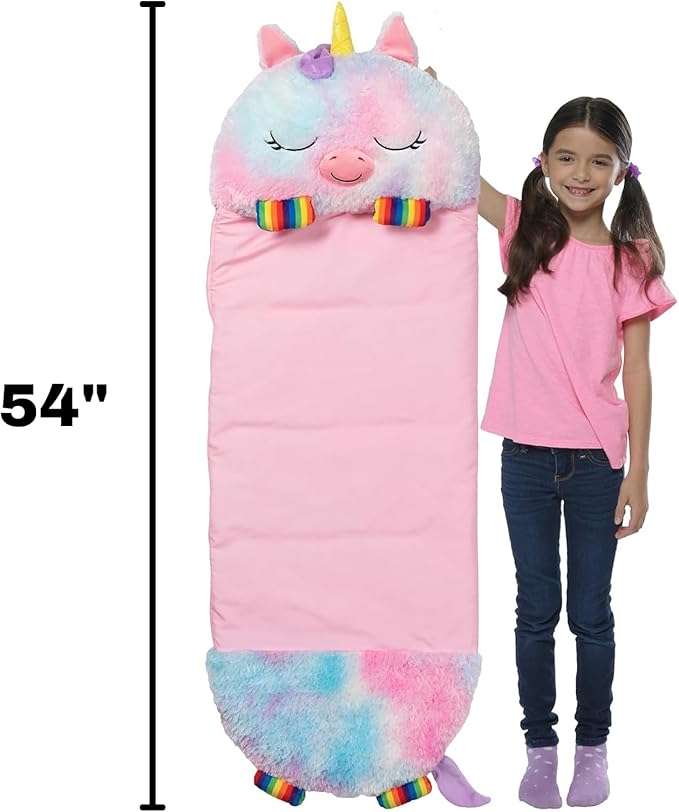Happy Nappers: Pillow & Sleepy Sack: Medium - Rainbow Unicorn - 54 x 20, Plush Animal Character, 2-in-1 Pillow Sleeping Bag, Play, Kids Ages 3+