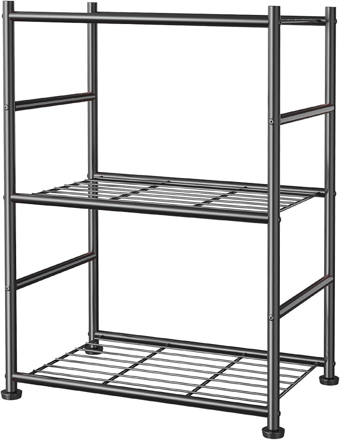 Sakugi 3-Tier Metal Storage Shelves - Space-Saving Shelf Organizer for Small Spaces, Compact Shelving Unit with Adjustable Feet for Kitchen, Garage, Laundry Room (17.7" x 12.5" x 30.1", Black)