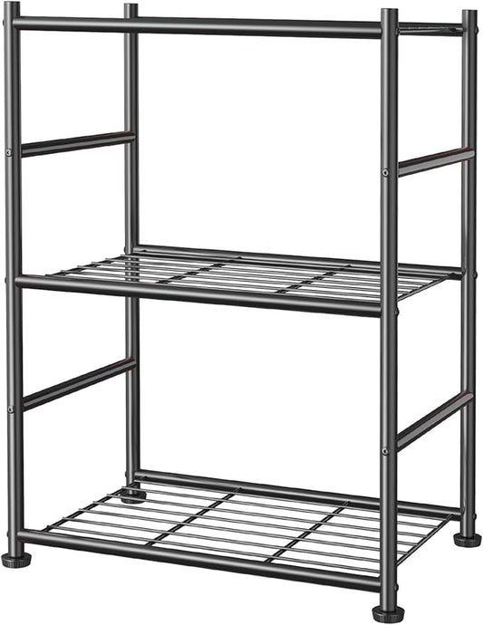 Sakugi 3-Tier Metal Storage Shelves - Space-Saving Shelf Organizer for Small Spaces, Compact Shelving Unit with Adjustable Feet for Kitchen, Garage, Laundry Room (17.7" x 12.5" x 30.1", Black)