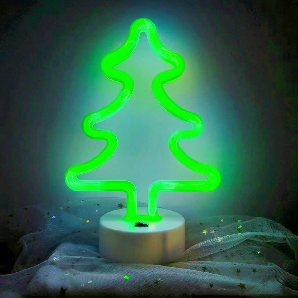 Christmas Tree Neon Light Signs for Bedroom Bedside Dorm Wall Decor,Neon Light up Christmas Decor LED Night Lights Table Ornaments Gifts for Kids Christmas Party,Battery Powered or USB Powered