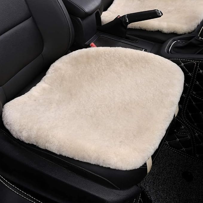 OGLAND Fuzzy Genuine Sheepskin Car Seat Cover for Auto Fluffy Interior Accessories Cushion with Soft Wool Natural Fur Non-Slip (Pearl, Front20*20Inch)