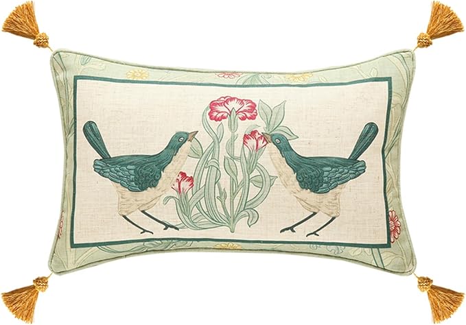 patdrea Designer French Vintage Linen Throw Pillow Cover,12"x20"-Cecilia E | Decorative Pillow Case with Zipper,Green Floral Pattern,Cushion Coverfor Couch Living Room Bedroom Sofa
