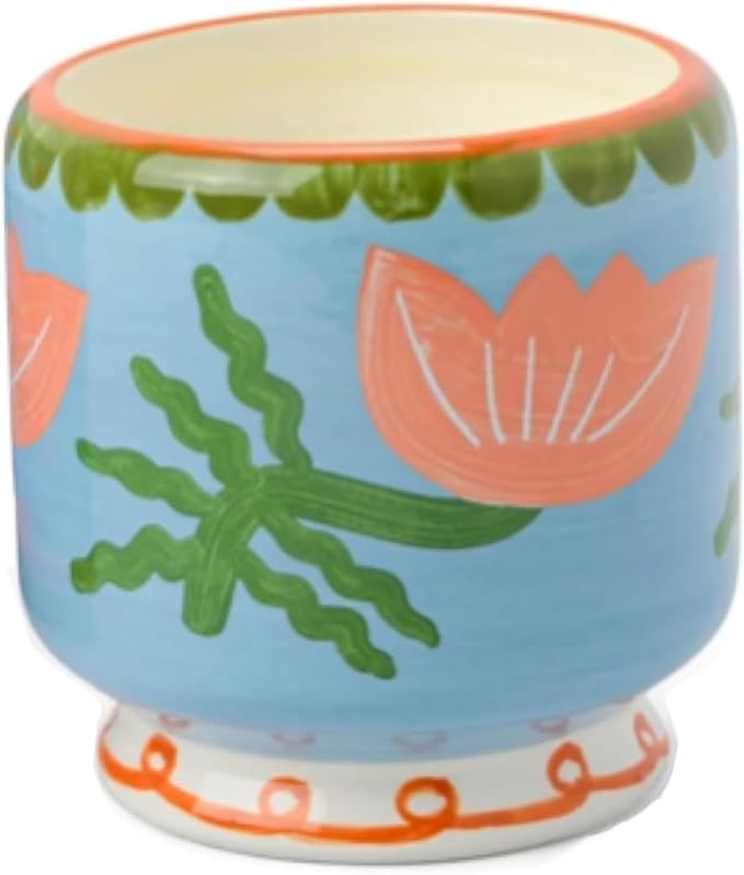 Paddywax Scented Candles Dopo Hand-Painted Ceramic Luxury Artisan Candle, 8-Ounce, Flower - Cactus Flower