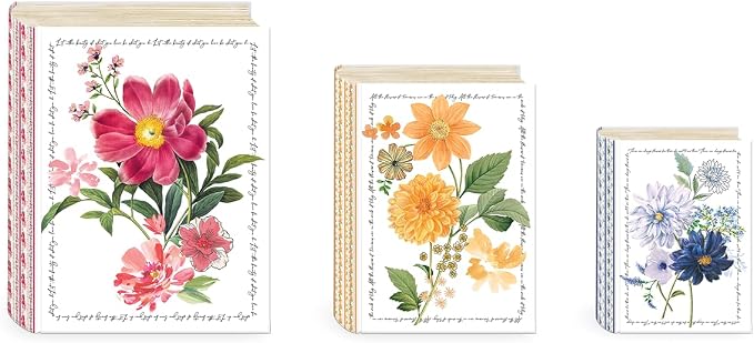 Punch Studio Decorative Storage Boxes with Lids | Nested Book Style Set of 3 Coated Cardboard Keepsake Box for Photos Documents Gifts Home Organization, 11” x 13.5” – Notable Florals