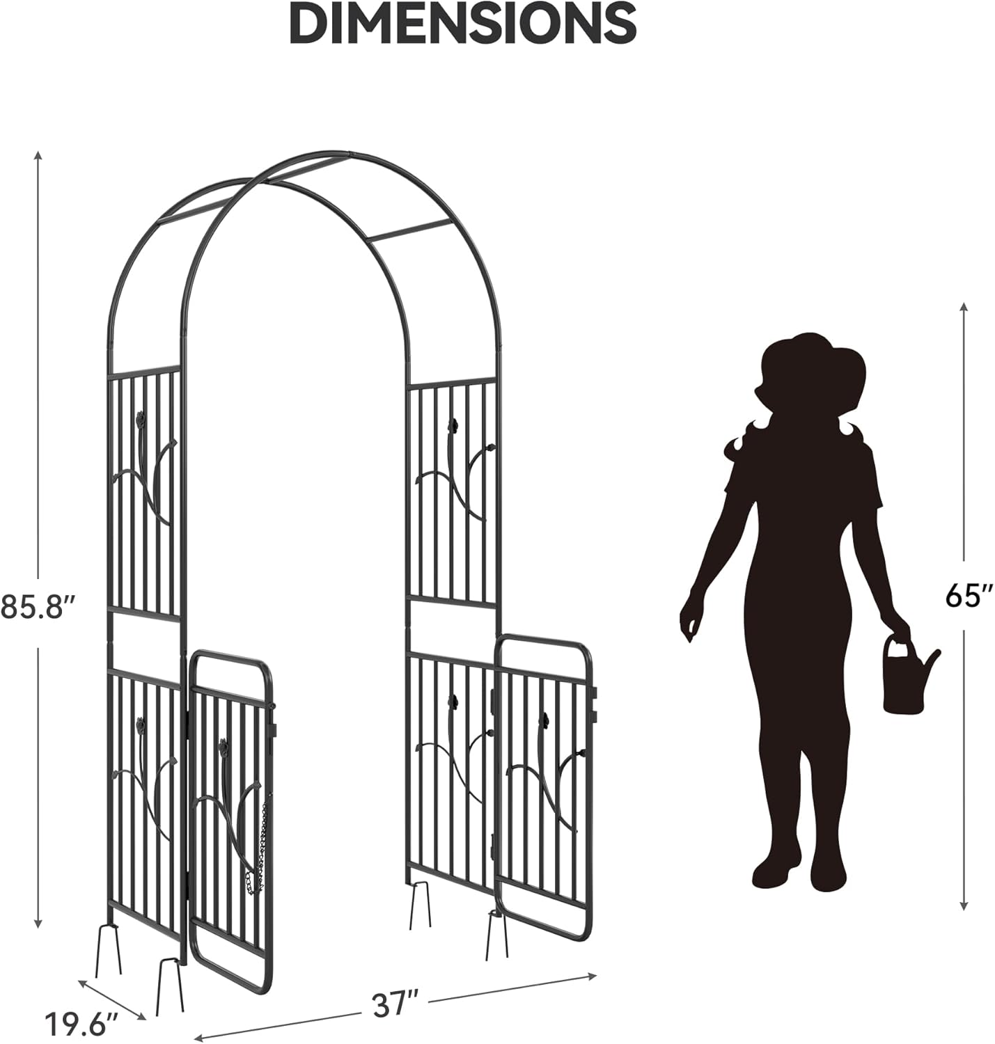 YITAHOME Metal Garden Arbor with Gate, Garden Arch for Climbing Plants Outdoor, Wedding Arches for Ceremony, Black Garden Archway for Backyard, Lawn and Patio