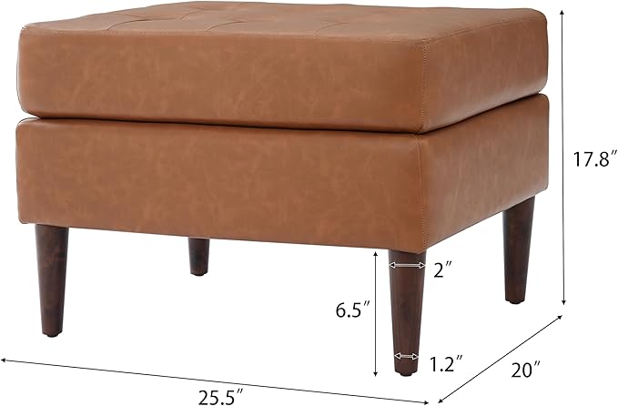 Christopher Knight Home Dalla Faux Leather Ottoman Coffee Table, Small Living Room Sofa Footrest, Wooden Rectangular Ottoman Footstool, Guest Extra Seat, Tan Brown+Walnut