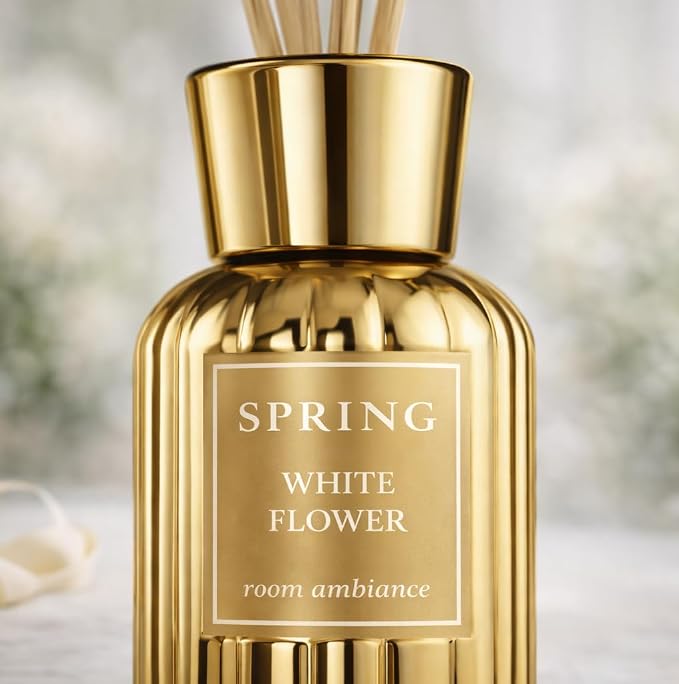 SPRING Reed Diffuser Set – Luxury Everyday Home Fragrance | Fragrance Made in France | White Flower Scent (Lily, Jasmine & Tuberose) | Alcohol-Free | 3.4 oz (100 ml)