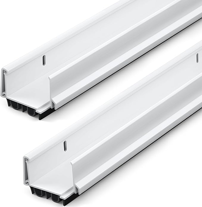 FoldTier 2 Pcs 1-3/4 x 32 Adjustable Double Bubble Door Sweep Bottom of Door, Under Doors Seal for Exterior Doors, Energy Efficient Draft Stopper, Slide to Install, Blocks Dust/Insects/Noise(White)